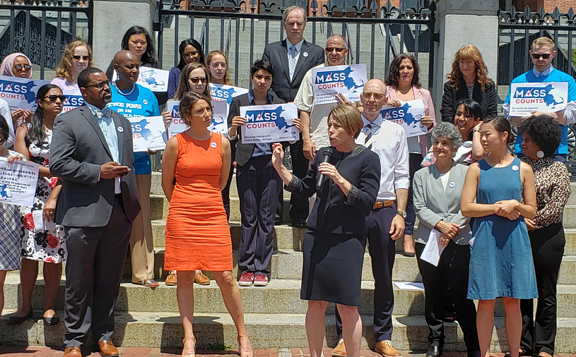 MassCounts rally on the State House steps
