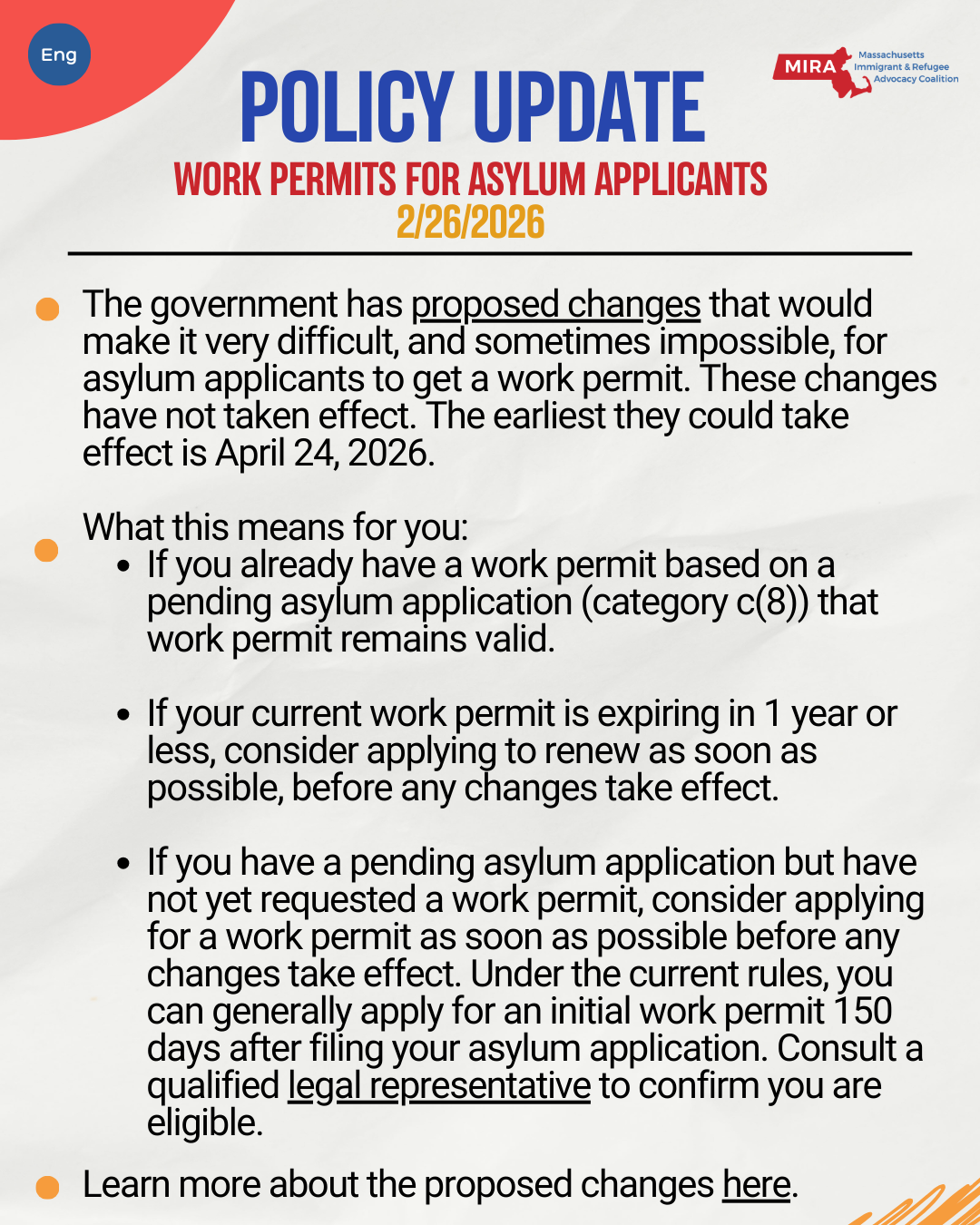 Policy Update: Work Permits for Asylum Applicants - 2/26/2026 - MIRA ...