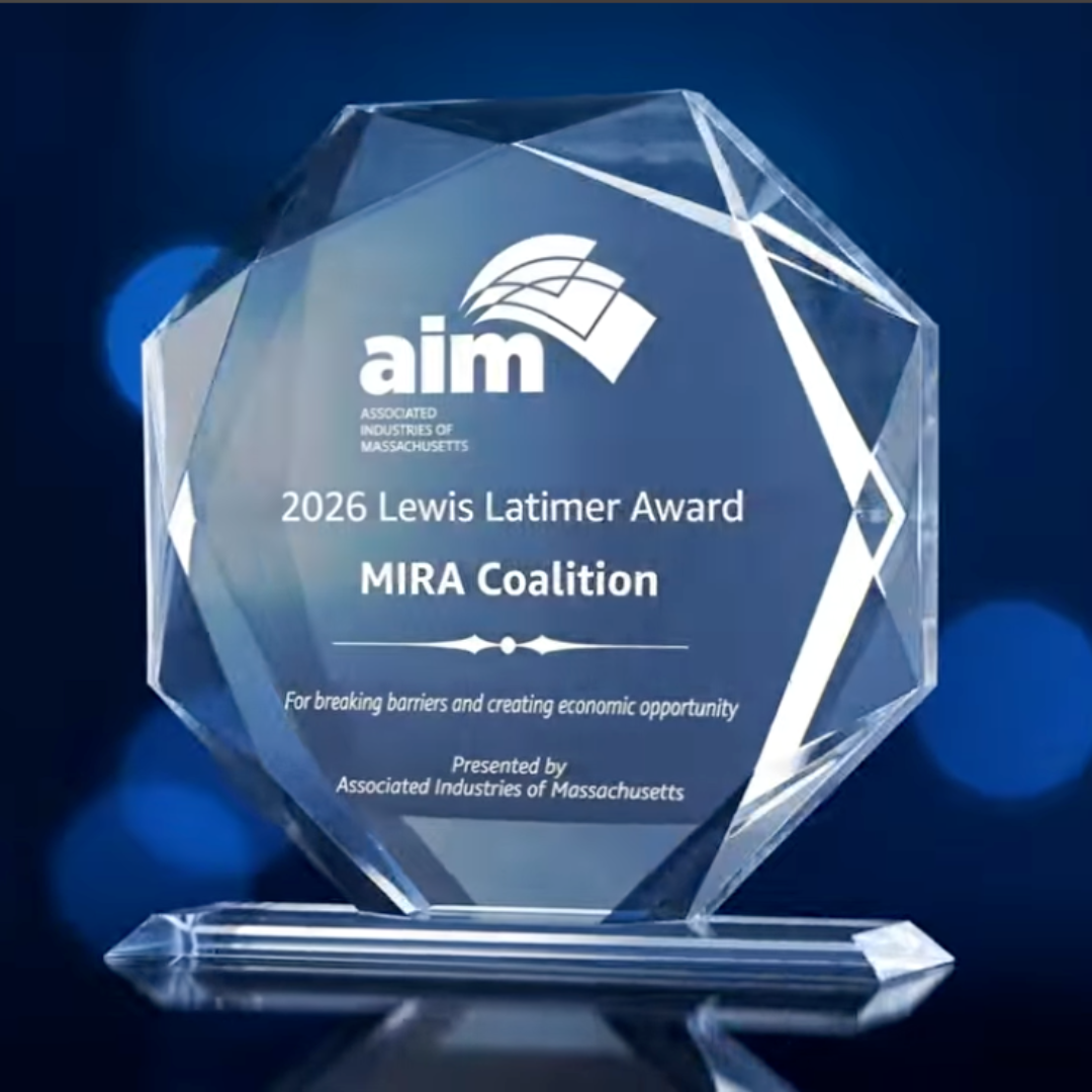 aim Associated Industries od Massachusetts 2026 Lewis Latimer Award MIRA Coalition For breaking barriers and creating economic opportunity. Presented by Associated Industries of Massachusetts